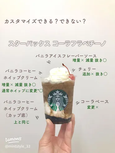 3つのスターバックス コーラフラペチーノカスタマイズ