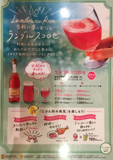 サイゼリヤ飲み！ロゼワインの「ランブルスコ」を飲む。