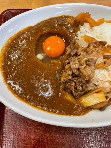 なか卯 和風牛あいがけカレー(並盛・760円)、こだわり卵(90円)