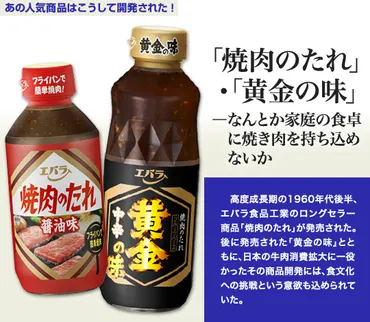 エバラ食品の焼肉のたれ、黄金の味とは？：開発秘話から未来のビジョンまでを徹底解説！焼肉のたれの進化とエバラ食品の挑戦