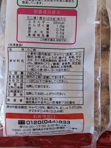 大玉たこ焼 のカロリーと栄養と原材料【八ちゃん堂】