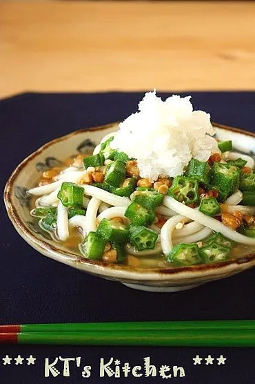 柚子胡椒✿オクラ納豆のあったかうどん 