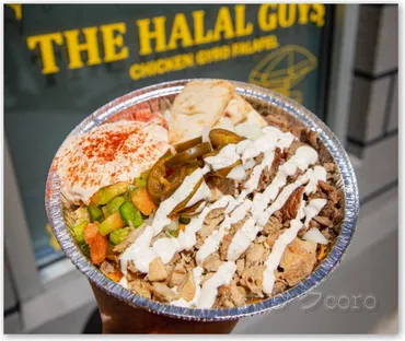 ニューヨーク名物！人気Ｂ級グルメのド定番 ハラルガイズ (The Halal Guys) のチキンオーバーライスなら ゛23年の円安にビビる日本人でも  ＄10 程で満腹です♪ 