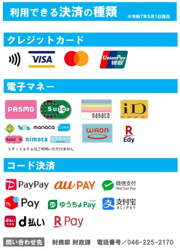 窓口でキャッシュレス決済が利用できます／厚木市