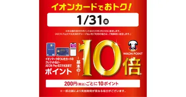 イオン・イオンスタイル、2025年1月31日はイオンカードやAEON PayなどでWAON POINT 10倍キャンペーンを実施 
