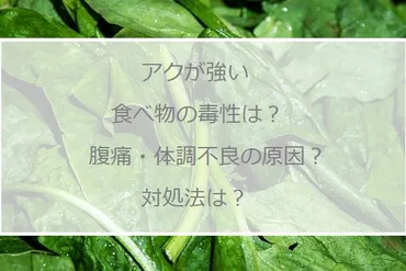 灰汁アクが強い食べ物の毒性は?腹痛など体調不良の原因?対処法は?