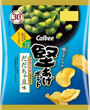 山形県鶴岡市産だだちゃ豆使用!゛枝豆の王様゛と呼ばれる、旬を迎えるだだちゃ豆の甘みと旨みが味わえる『堅あげポテトだだちゃ豆味』
