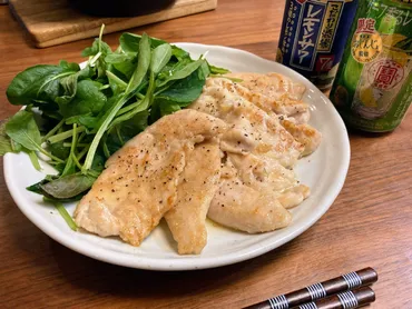 鶏ささみのステーキ(リュウジのバズレシピ)をおつまみに家飲み