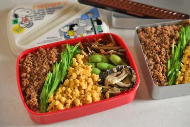 三色丼のそぼろ弁当
