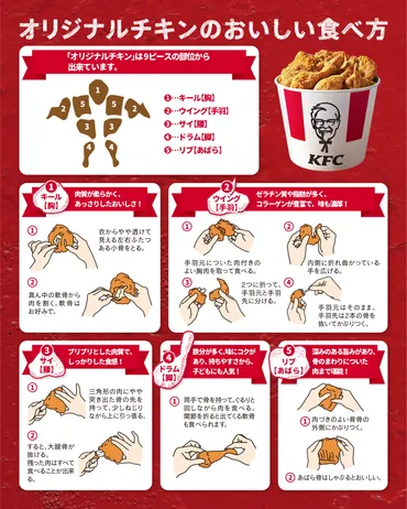 KFCオリジナルチキン完全攻略！部位ごとの食べ方、選び方、人気の秘密とは？ケンタッキーフライドチキンの部位別攻略法