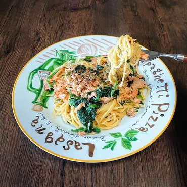 時短☆簡単】🌽コーンスープと鮭フレークのクリームパスタ