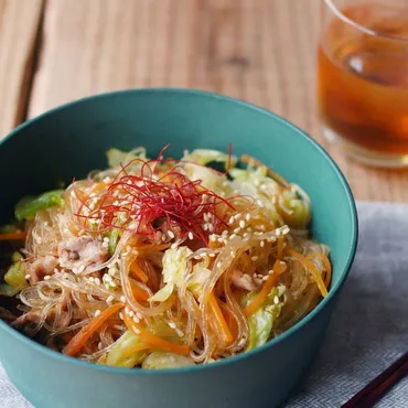 レンジでお夜食】焼肉のたれで簡単！レンジチャプチェ 