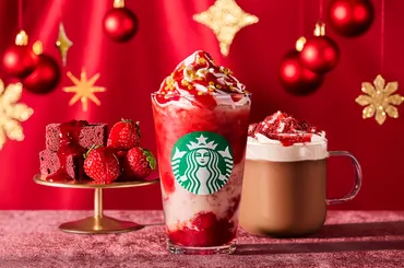 スタバ新作・実食レポ2022】クリスマス第1弾は゛いちご×チョコブラウニー゛フラペチーノ！ 「ストロベリー ＆ ベルベット ブラウニー  フラペチーノ®」「ストロベリー ＆ ベルベット ブラウニー モカ」が発売。おすすめ無料カスタムも紹介